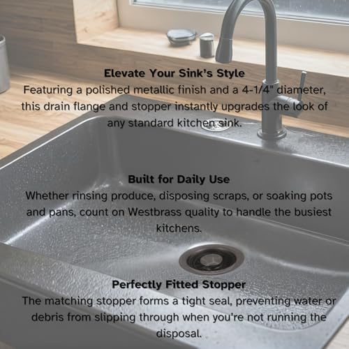 Westbrass D2089-12 4-1/4" Kitchen Sink Waste Disposal Drain Flange and Stopper - Image 6