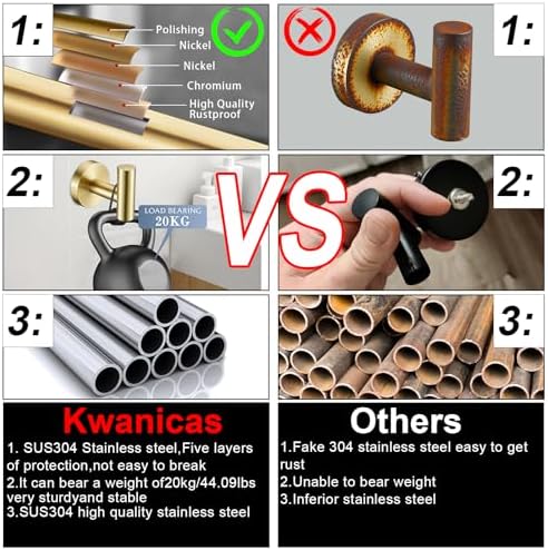 6 Pieces Brushed Gold Bathroom Hardware Accessories Set, SUS304 Stainless Steel - Image 6