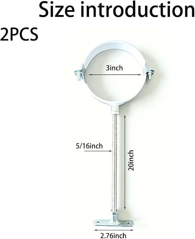 White 2 Sets 3-Inch Adjustable Pipe Hanger Strap, Heavy Duty Galvanized Iron - Image 2