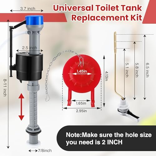 Saillong Universal Toilet Flusher Replacement Kit, Fill Valve, 2-Inch Flapper - Image 2