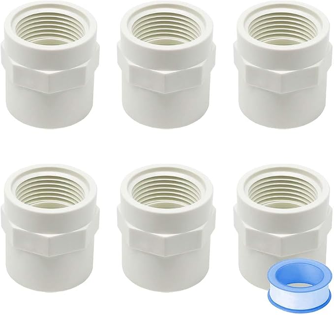 6PCS 1 Inch PVC Coupling Fittings White Slip to Female Thread PVC Pipe Fitting by HayEastdor