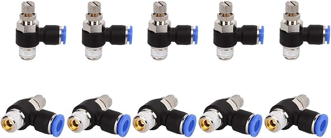 SNS 5/16"Tube OD x 1/8 NPT 90 Degree Elbow Air Flow Control Valve Push To by SNS
