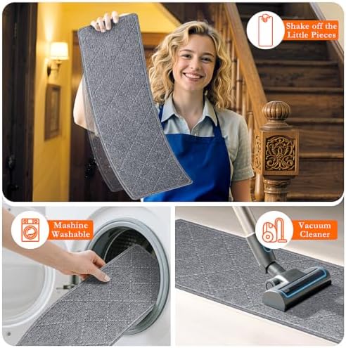 Stair Treads for Wooden Steps 4 PCS, Non Slip Stair Rugs Grey - Image 5