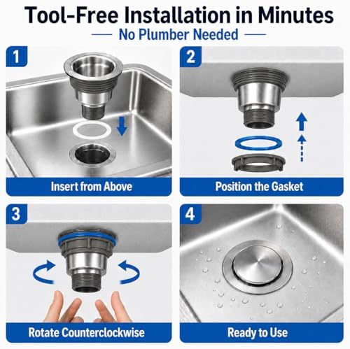 3.5" Kitchen Sink Drain, 304 Stainless Steel Strainer - Image 5