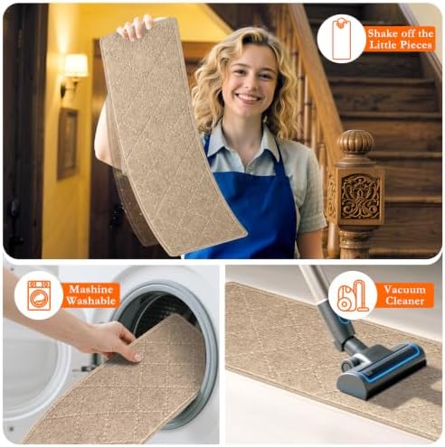 Stair Treads for Wooden Steps 10 PCS Non Slip Stair Rugs Khaki - Image 5