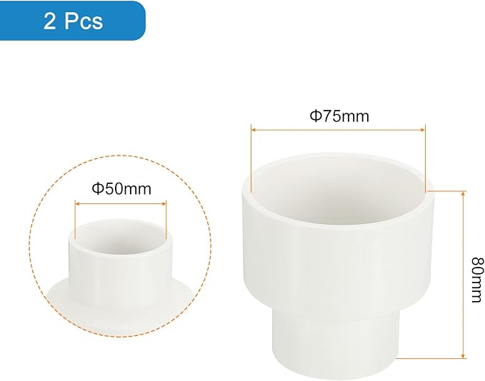 uxcell 2 Pcs UPVC Reducer Pipe Fitting, 2-1/2"x1-1/2" PVC Straight Pipe - Image 2