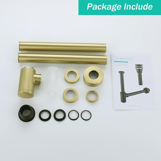 Brass Round Bottle P-Trap 1 1/4 Brushed Gold - Image 7