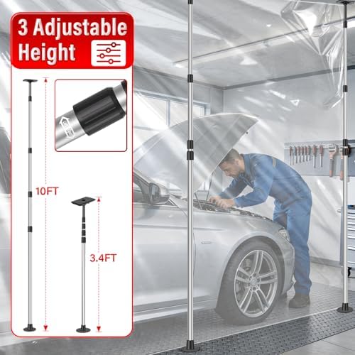 10FT Dust Barrier Poles Kit, Spring Retractable Zipper Wall Poles - Image 3
