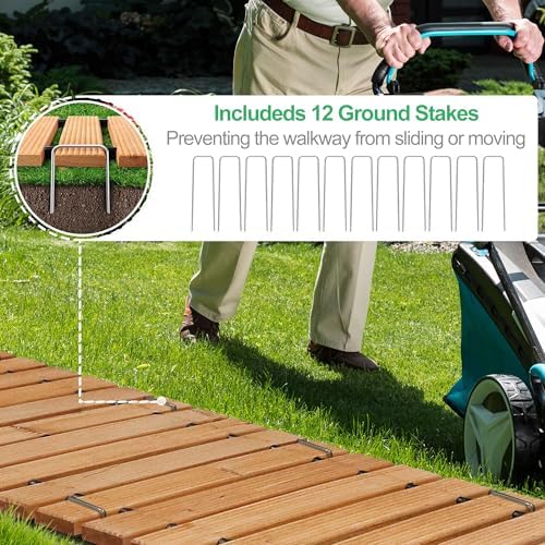 RELIANCER 12' Wooden Garden Pathway, Outdoor Roll Out Cedar Straight Walkway - Image 5