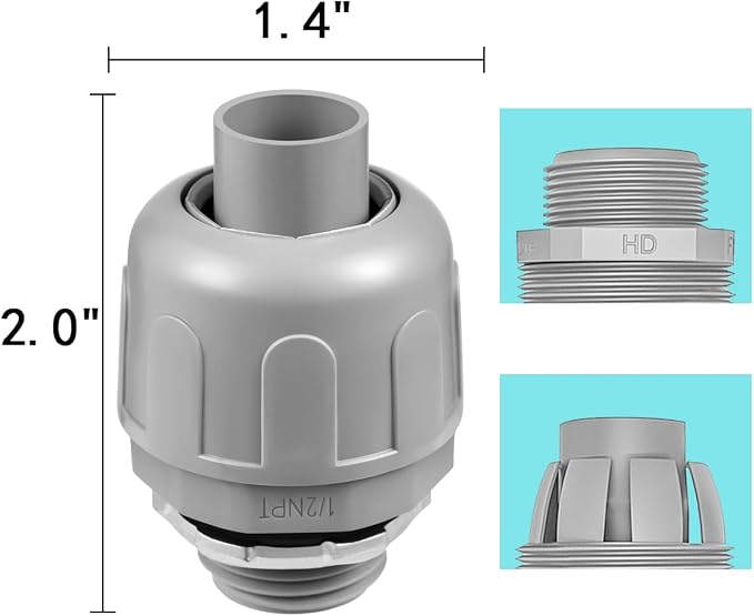 32-Pack 3/8" NPT UL Liquid Tight Connector Conduit Fitting PVC Straight | UV - Image 5