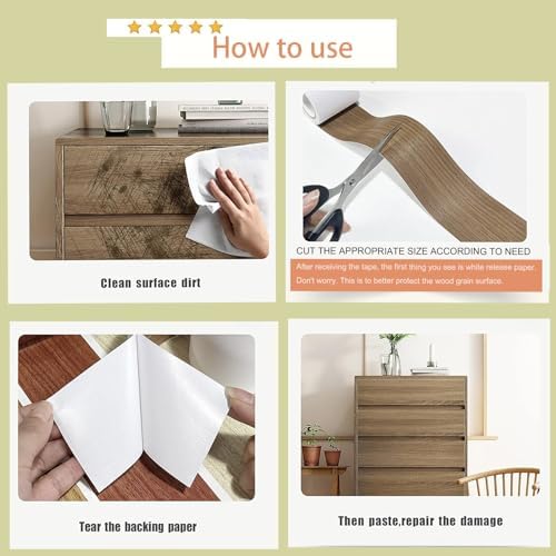 Wood Grain Repair Tape, 2.4 inch X 32ft Self Adhesive Wood Colored Tape - Image 4