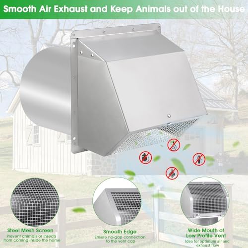 6 Inch Wall Vent Cover, Exterior Wall Vent Hood - Image 3