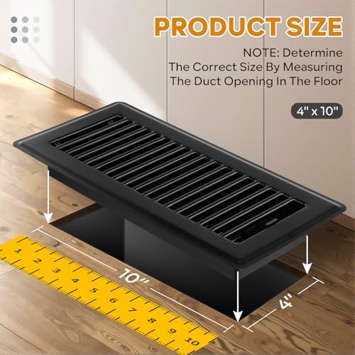Black Vent Cover, Floor Register 4x10, Heavy Duty Steel Walkable Floor Vents - Image 2