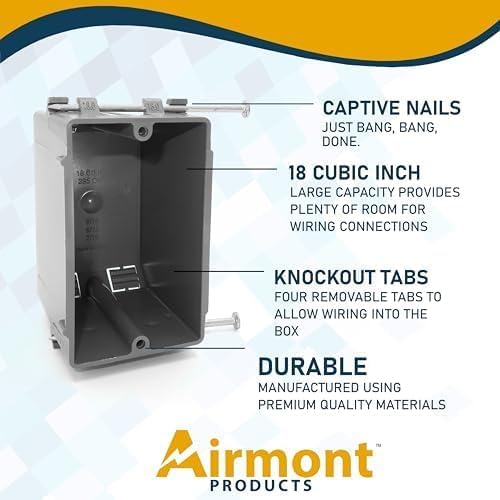 Plastic Electrical Box, Single Gang New Work Junction Box, Captive Nails - Image 5