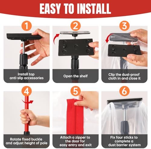 10FT Dust Barrier Poles Kit, 4 Pack Spring Retractable Zip Poles, - Image 5
