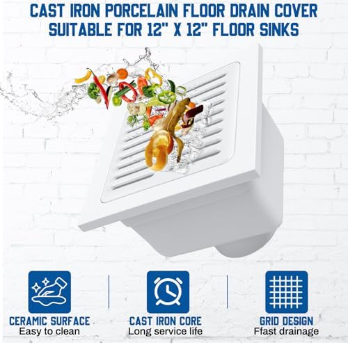 2 Pcs Cast Iron Porcelain Grate Floor Drain Cover 9-1/4" W x 9-1/4" L x 1-1/4h - Image 3