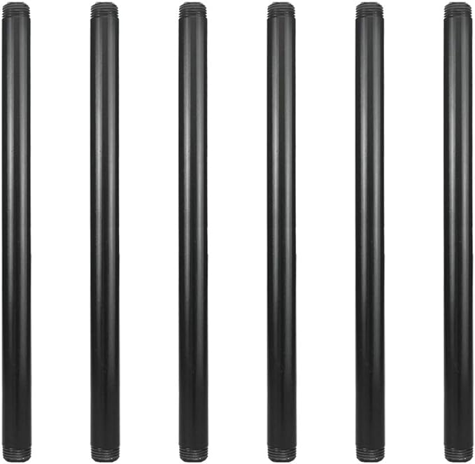 6 Pack 1/2" × 14" Pre-Cut Black Metal Pipe, Industrial Steel Fits Standard Half by GeilSpace