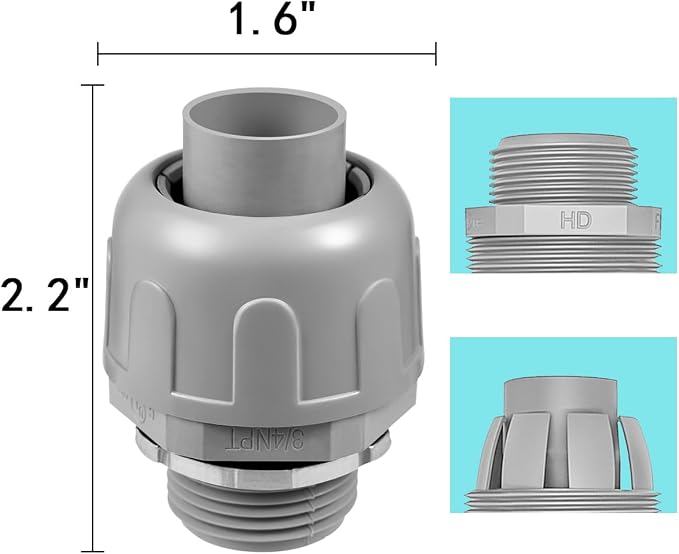 64-Pack 3/4" NPT Liquid Tight Connector Conduit Fitting UL PVC Straight | UV - Image 2
