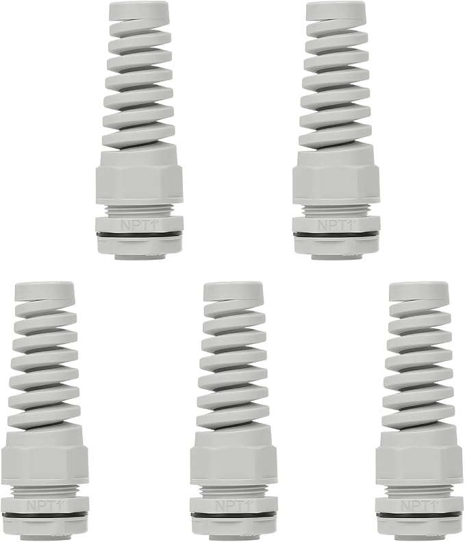 5Pcs NPT 1" IP68 Waterproof Cable Gland Flex Spiral Strain Relief Grey Nylon by LeMotech