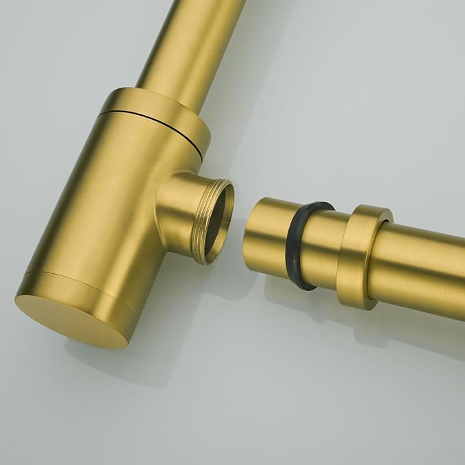 Brass Round Bottle P-Trap with Pop Up Drain Stopper, 1 1/4 Adjustable Basin - Image 5