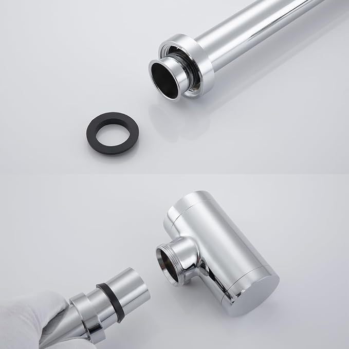 Brass Round Bottle P-Trap with Pop Up Drain Stopper with Overflow, 1 1/4 - Image 5