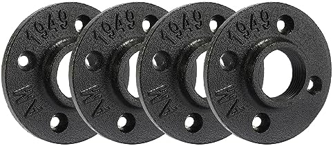 3/4" Heavy Duty Black Floor Flange, Home TZH 4 Pack Malleable iron Pipe Flange by HomeTZH