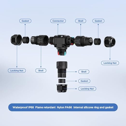 3-Way Waterproof Junction Box T-Connector Cable Range Ø0.17-0.39in UL Certified - Image 3