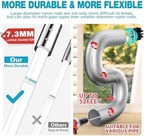 Sealegend 58-Piece 52-Feet Dryer Vent Cleaner Kit, Dryer Cleaning Tools - Image 2