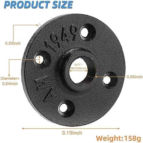 1/2" Heavy Duty Black Floor Flange, Home TZH 20 Pack Malleable iron Pipe Flange - Image 2