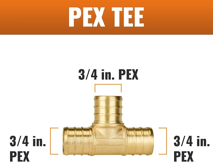 6-Pack 3/4 Inch PEX Tee Fittings | Brass - Image 2