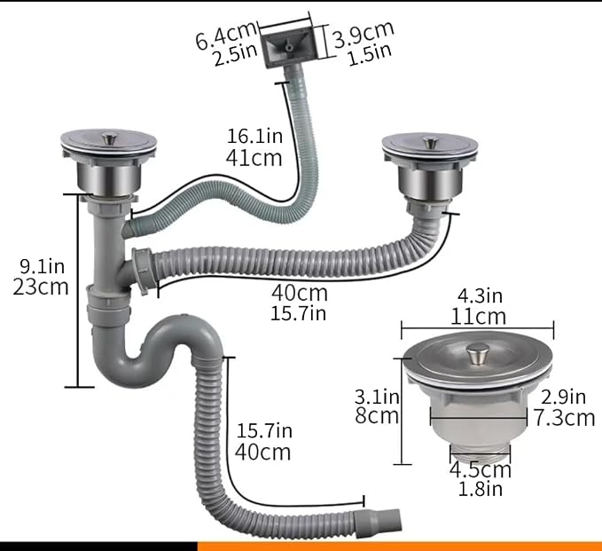 Kitchen Double Sink Drain Kit, 11cm Flexible Sink Drain Pipe Kitchen Sink - Image 2