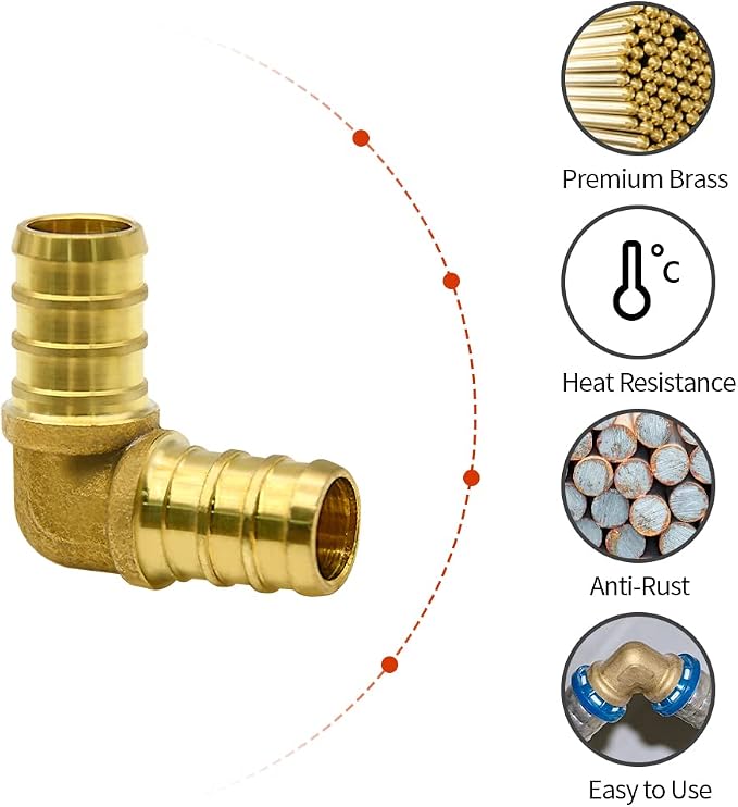 10 Pack 1/2" PEX Elbow Fittings, Brass Fittings | - Image 2