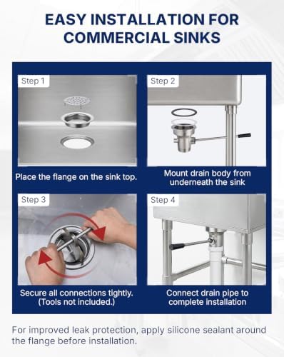 3-1/2" Commercial Sink Drain Valve Lever Handle Stainless Steel - Image 6