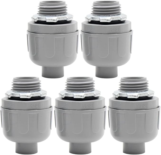 MAKERELE 5-Pack 1/2 Inch 180° PVC Liquid Tight Connectors | Flexible Conduit by MAKERELE