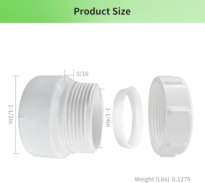 LESSO 2pack 1-1/2" Hub x 1-1/4" Slip PVC P-Trap Adapter fot kitchen sink drain - Image 4