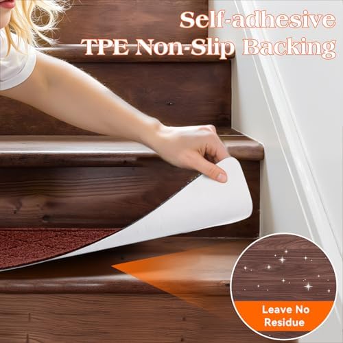 Stair Treads for Wooden Steps 10 PCS, Non Slip Stair Rugs Red - Image 4