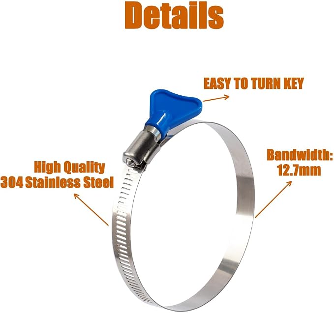 ISPINNER 2pcs 12 Inch Key-Type 304 Stainless Steel Worm Gear Hose Clamps - Image 3