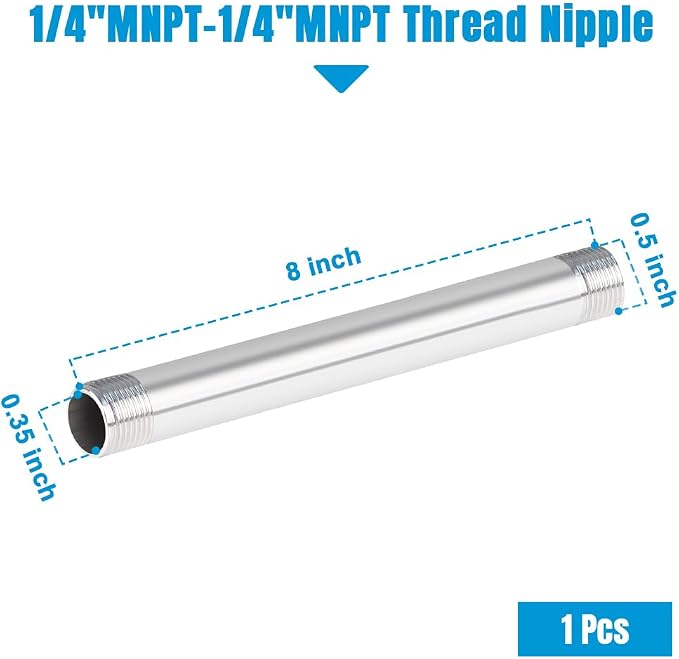 Quickun 304 Stainless Steel Pipe Fitting, 1/4" NPT x 1/4" NPT Male Malleable - Image 2