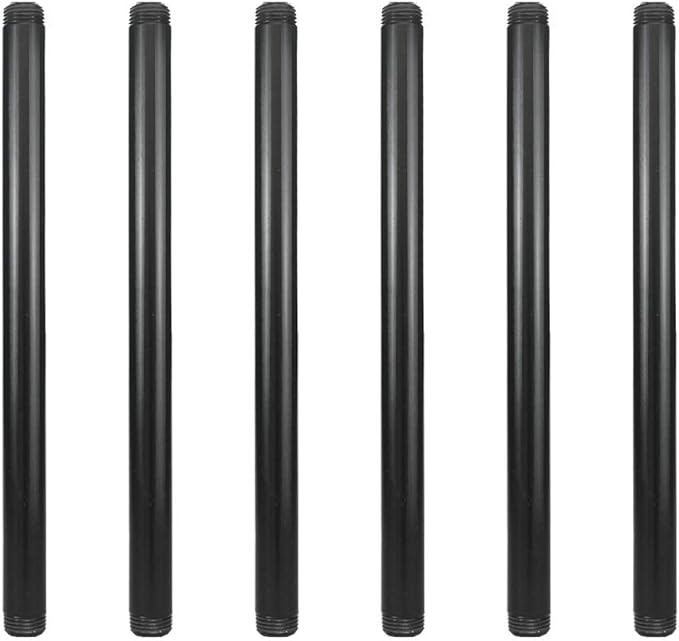 6 Pack 1/2" × 12" Pre-Cut Black Metal Pipe, Industrial Steel Fits Standard Half by GeilSpace