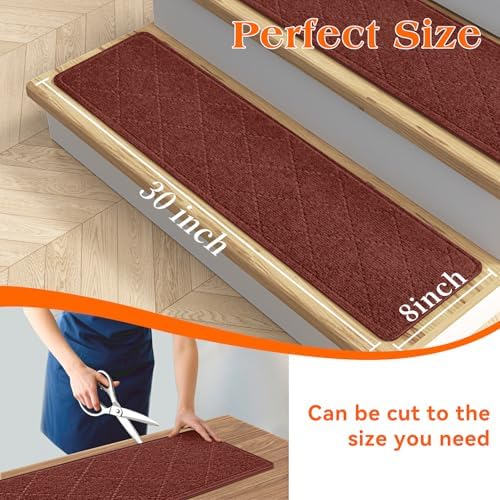 Stair Treads for Wooden Steps 18 PCS, Non Slip Stair Rugs Red - Image 3