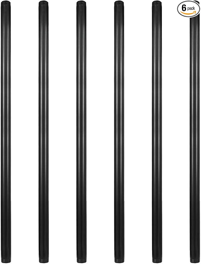 6 Pack 3/4" × 36" Pre-Cut Black Metal Pipe, Industrial Steel Fits Standard by GeilSpace