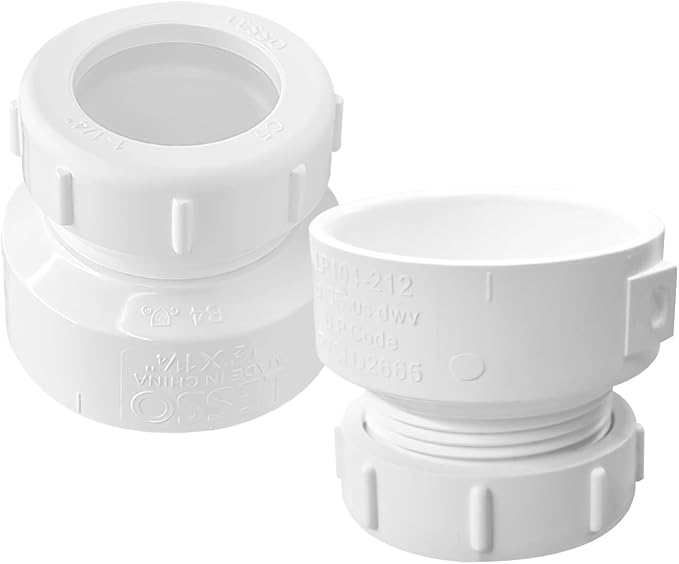 LESSO 2pack 1-1/2" Hub x 1-1/4" Slip PVC P-Trap Adapter fot kitchen sink drain - Image 2