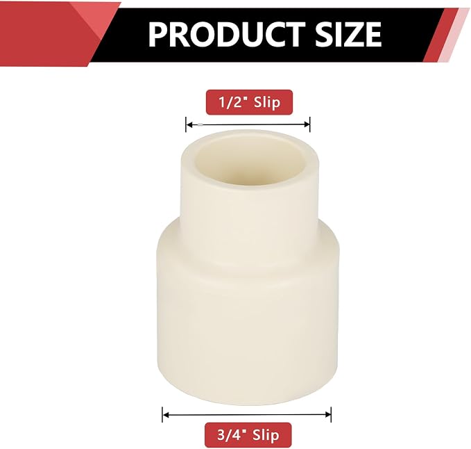 10 Pack EFIELD CPVC Coupling Adapter Fittings, 3/4" Slip x 1/2" Slip | Socket - Image 2