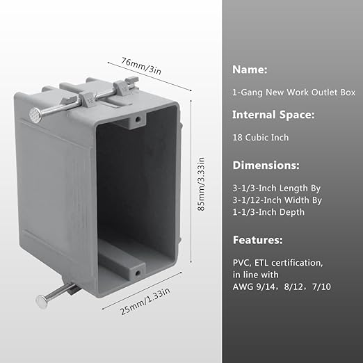 New Work Electrical Nail Outlet Box, 18 cu in, 12 Pack | Designed - Image 4