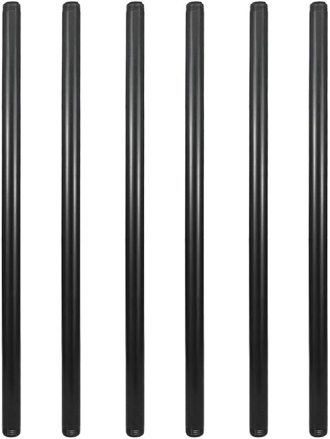 6 Pack 1/2" × 24" Pre-Cut Black Metal Pipe, Industrial Steel Fits Standard Half by GeilSpace