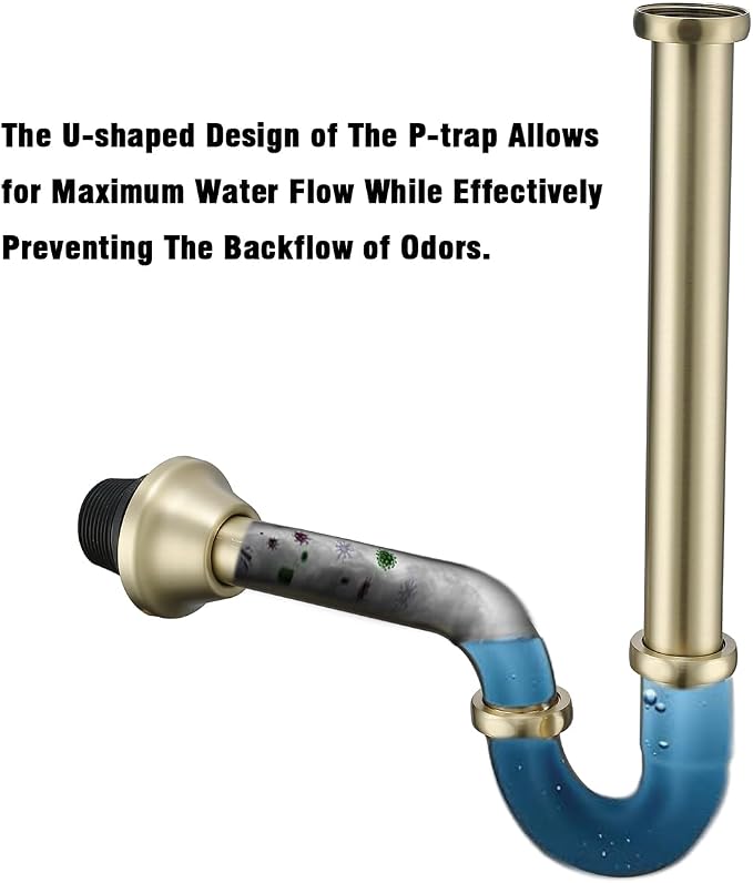 RANDOM Brass P Trap with Bathroom Sink Stopper Kit Without Overflow, Brushed - Image 6