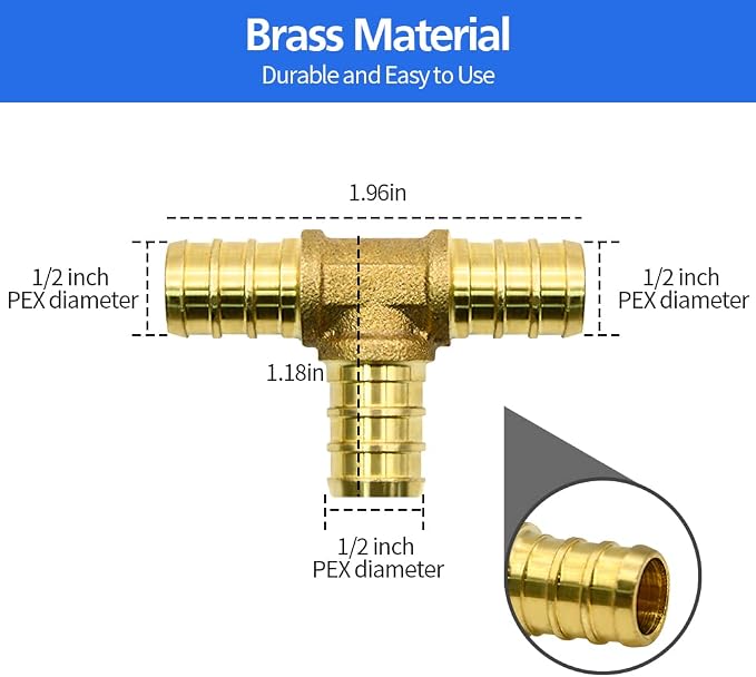 45pcs 1/2" PEX Fittings, Elbow TEE Straight Couplings Set, PEX Brass Crimp - Image 4