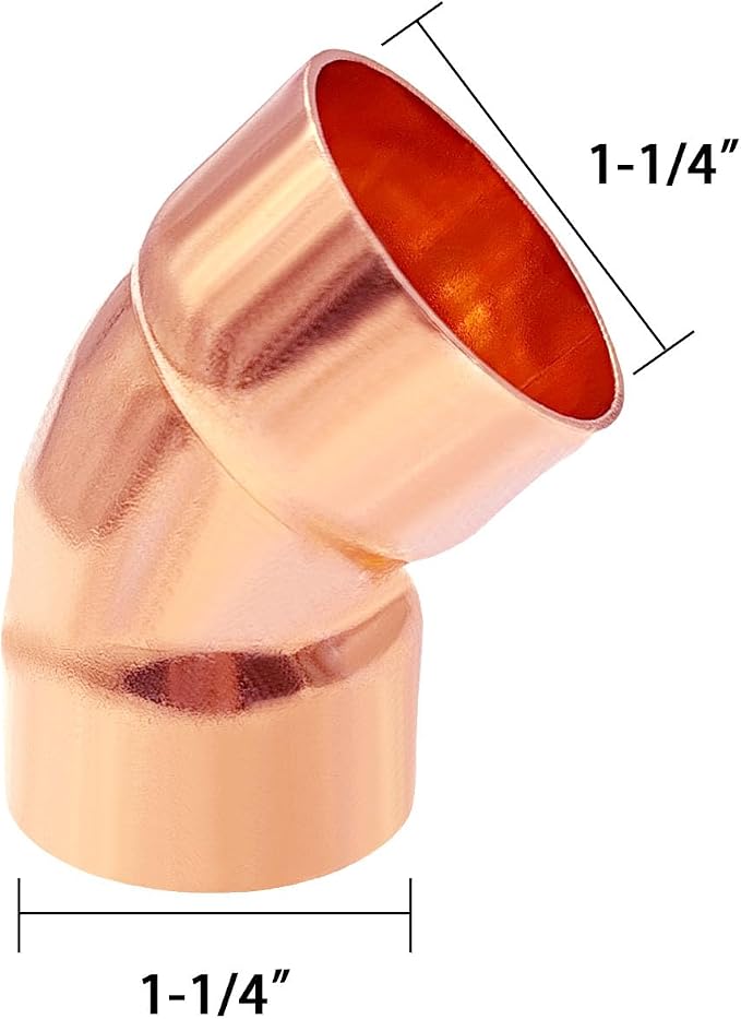 1Pack 1-1/4" C x C Copper 45 Degree Elbow, Sweat Solder Pipe Fitting | Premium - Image 2