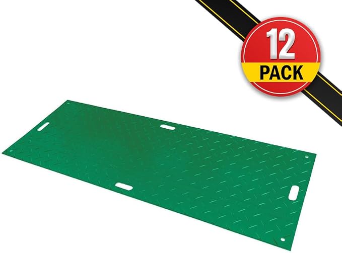 12 Pk 4' x 8' - 1/2" Thick Heavy Duty Green Ground Protection Mats - Easily - Image 2