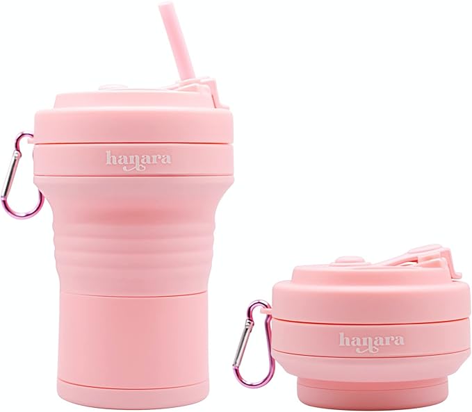 HANARA Collapsible Cup with Reusable Straw – 18 Oz, Portable Travel Mug by HANARA
